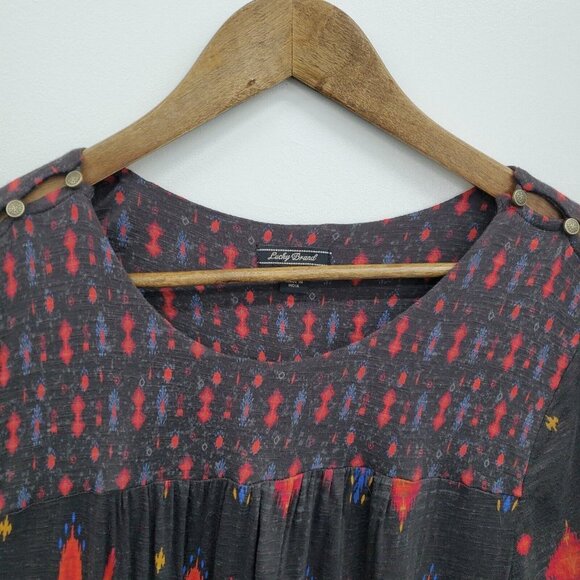 Lucky Brand Womens Aztec Print Tunic Top Blouse Plus Size 1X 3/4 Sleeve Black - Picture 9 of 14